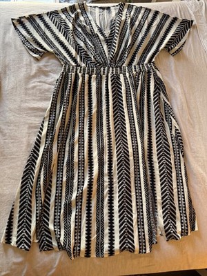 BloomChic 2X Black White Geometric Midi Sundress Pockets Plus Size Boho