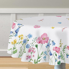 Spring Summer Floral Flowers round Tablecloth 70 X 70 Inch, Poppy Bellflower Blo