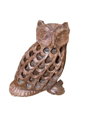 Carved Stone Owl Figurine with an Owl Inside