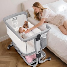 Baby Bassinet Bedside Sleeper, Upgraded Stability Bedside Crib with Full Mesh...
