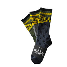 Von Dutch Originals 3 Pair Men's Crew Socks, Gray Green Yellow Color Scheme