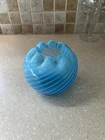 Rare Vintage Fenton Blue Opalescent Spiral Optic Rose Bowl Vase 5" C3