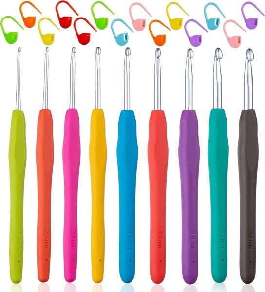 HäKelnadel Set 9 StüCk Ergonomisch Softgriff Mit Maschenmarkierern FüR AnfäNger-image
