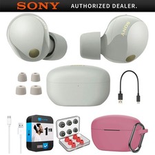 Sony Noise Canceling Truly Wireless Earbuds, Silver + Accessories + Warranty Kit