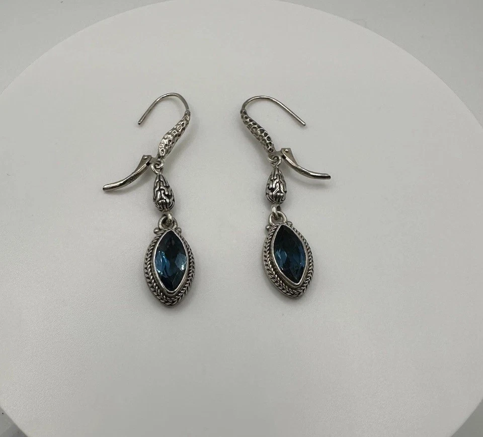 PENDIENTES MARTILLADOS ARTESANO DE BALI Sarda 3.32CTW LONDRES TOPACIO AZUL PLATA - Foto 2 de 4