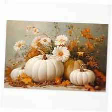Farmhouse Autumn Pumpkin Canvas Wall Art, White Orange 16L" x 24W" Pumpkin 02