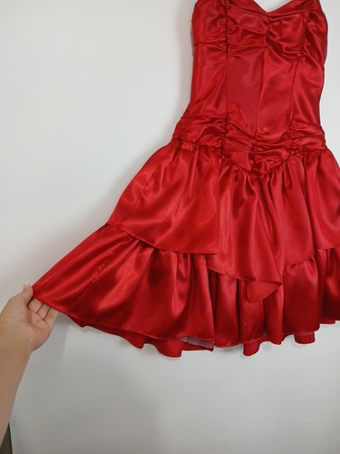Vintage 80's Red Corset Prom Formal Dress Size 5 Ruffles Straps Party Cocktails - Picture 14 of 14