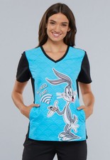 Bugs Bunny Cherokee Scrubs Tooniforms Knit Panel V Neck Top TF670 LTWF