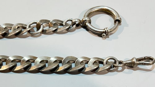19c. Reloj de Bolsillo Victoriano Plateado Plano Enclavamiento Bordillo Eslabones Cadena Perro Clip - Imagen 10 de 13