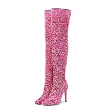 Womens Sequins Shiny Over The Knee High Boots Stiletto Heel Pointed Toe Shoes