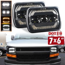 Fit Chevy Express Cargo Van 1500 2500 3500 Pair 7x6 5x7 LED Headlights Hi/Lo DRL