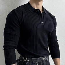 Men's Long Sleeve Polo Shirts Knitted Shirts Casual Golf Shirt
