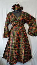 women Clothing African Kente Print Wrap around Maxi Long Derss Free Size