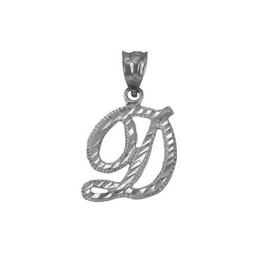 Collar colgante de plata de ley con letra de corte brillante con escritura inicial - Imagen 12 de 30