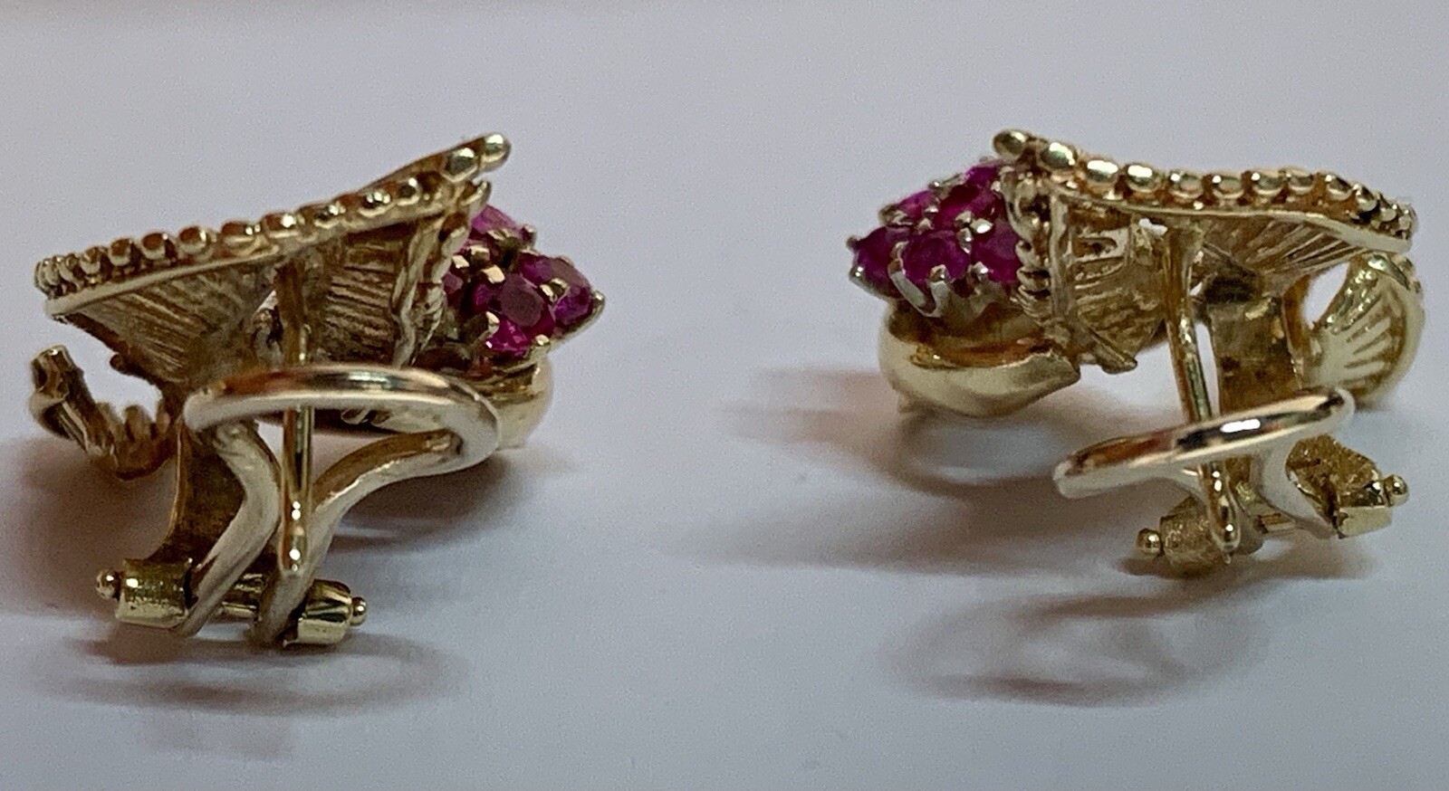 Vintage SOLID 14k YELLOW GOLD AND RUBY EARRINGS, … - image 3