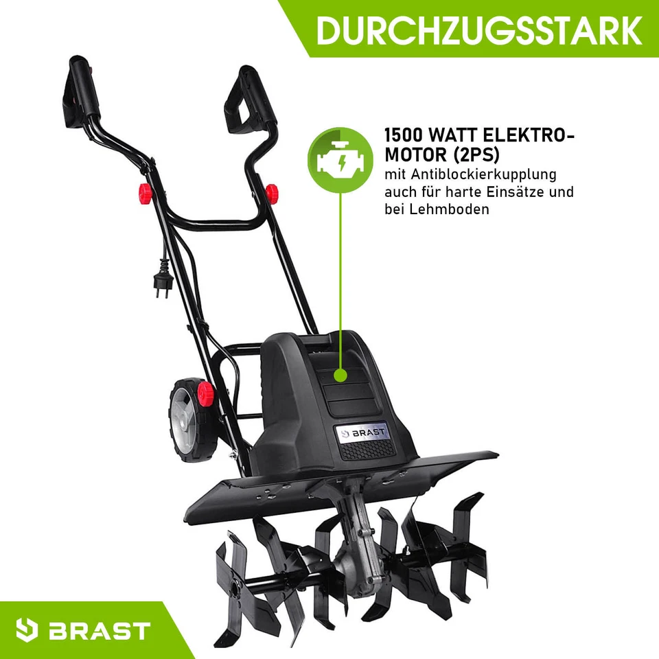 BRAST Motorhacke Elektro | 1500 Watt | Gartenfräse Kultivator Ackerfräse Hacke - Bild 3 von 4