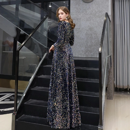 a-line v-neck floor-length chiffon bridesmaid dress with ruffle V-Neck Chiffon Bridesmaid Dress with Split Ruffles COCOMELODY CB0236, Royal Blue