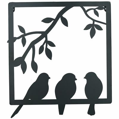 3 Birds on Wire Branch Wall Art Metal Frame Silhouette Garden Home