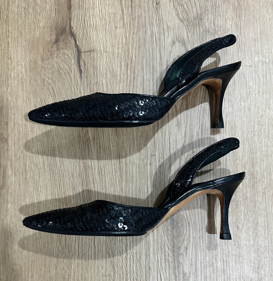 manolo blahnik черный слинга назад блестки винтажный Y2K 37 - Изображение 2 из 4