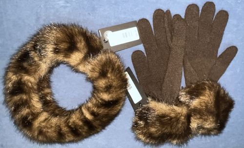 NEU Preston and York Damen Kunstfell Strick Handschuhe passendes Stirnband Zobel Nerz