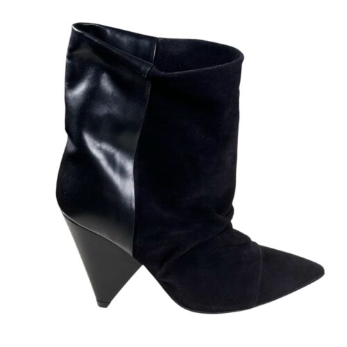 Isabel Marant Luliana Black Leather / Suede Slouch Heeled Boots, Size 39 (US 9)