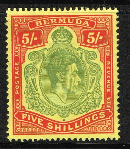 BERMUDA 1945 KG VI 5s GREEN & RED/pale yellow PERF 14 FINE MOUNTED MINT SG 118e