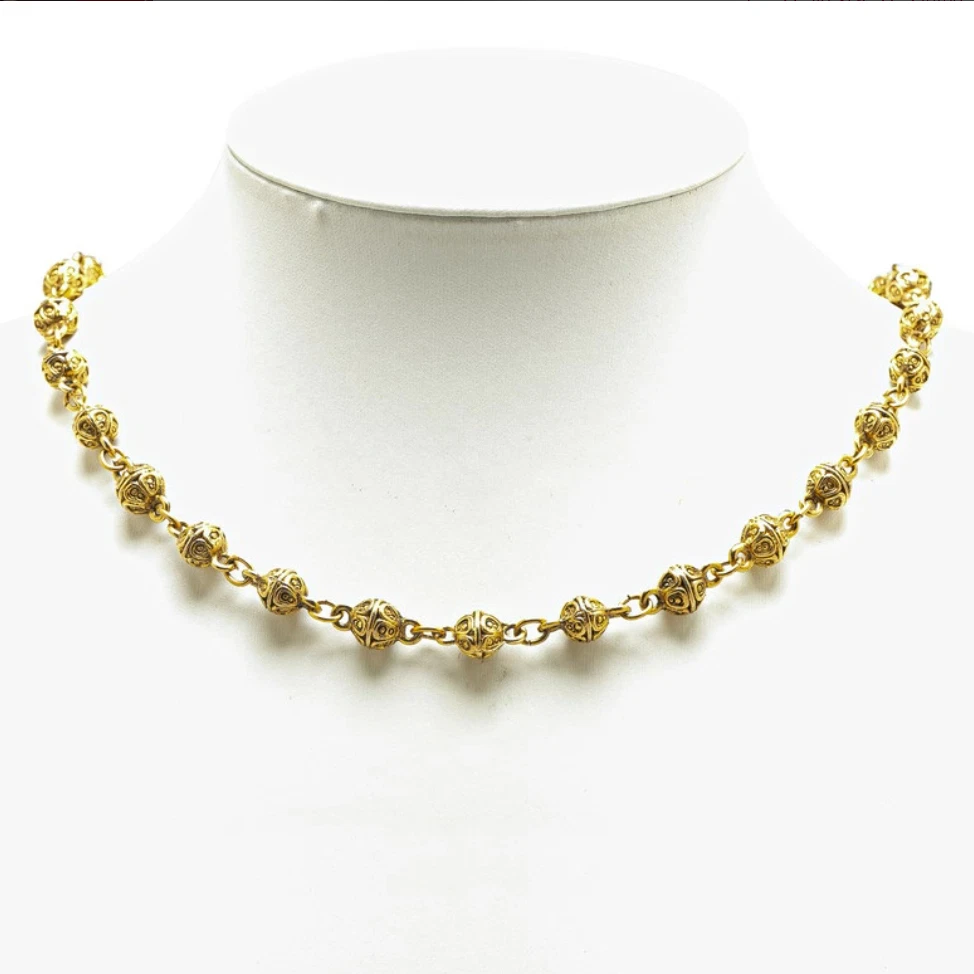 Collana CHANEL Ball Charm Link Vintage 34" Tono Oro Autentica con Scatola #4310