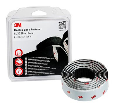 (9,56 /1m) 3M SJ352B, Haken- und Schlaufenband, 25mm x 1,25m, schwarz, Blister