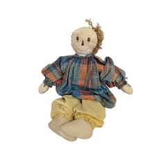 vintage Folk Art Rag Doll Handmade Primitive Doll Hand Sewn Embroidered