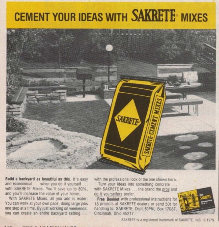 1979 Vintage Print Ad Cement Your ideas with Sakrete Cement Mixes