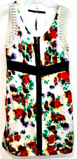 Kensie Sleeveless Mini Dress Full Zip Crochet Lace Trim MultiColor EUC Size Med
