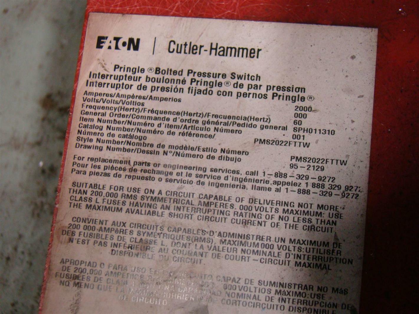 Eaton CutlerHammer Pringle Bolted Pressure Switch CUAL PMS2022FTTW eBay