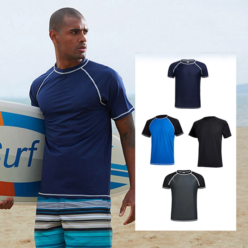 Men's Swimsuit Short Sleeve Rash Guards Quick Dry Snorkeling Surfing Sun  Shirt