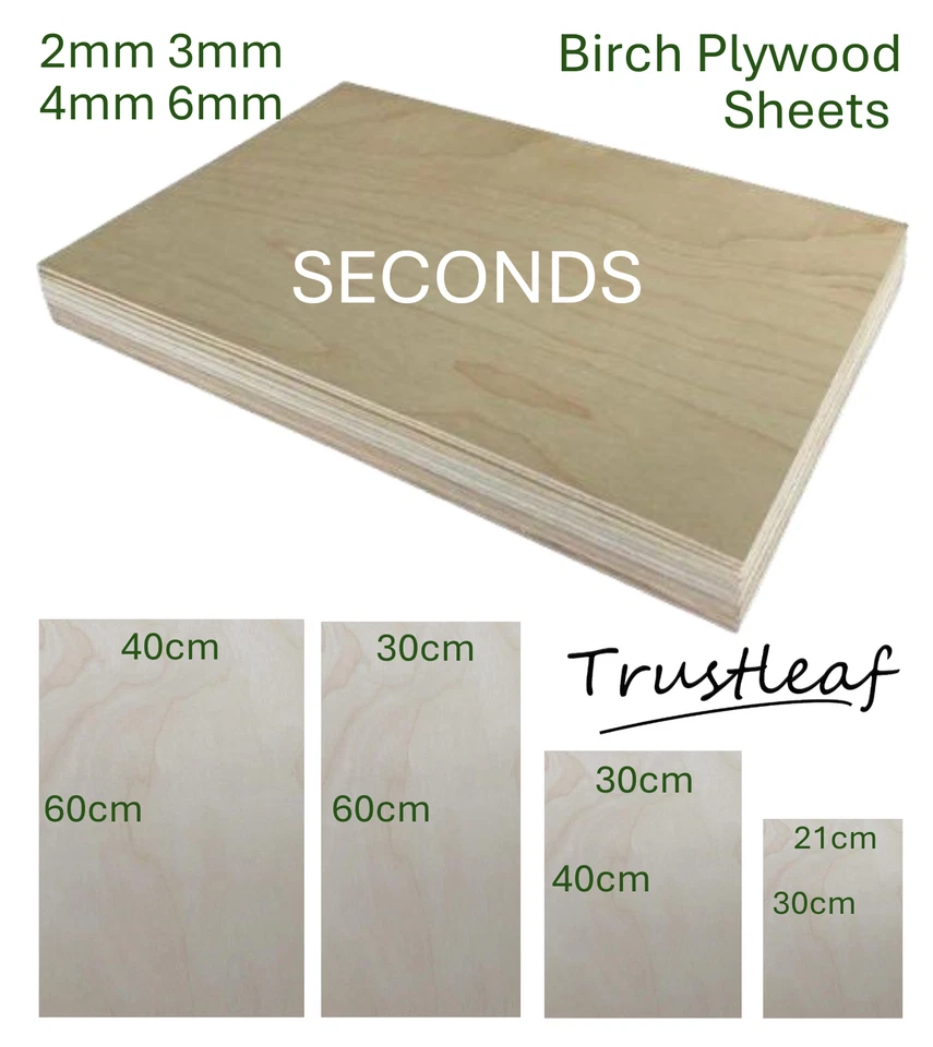 TRUSTLEAF BIRCH PLY Plywood Boards - SECONDS - 2mm 3mm 4mm 6mm - Models Arts Crafts Laser