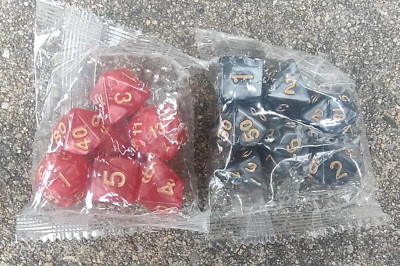 RPG Dice Set, ''Burning Coal'' two 7pc sets + bag for D&D & roleplaying games