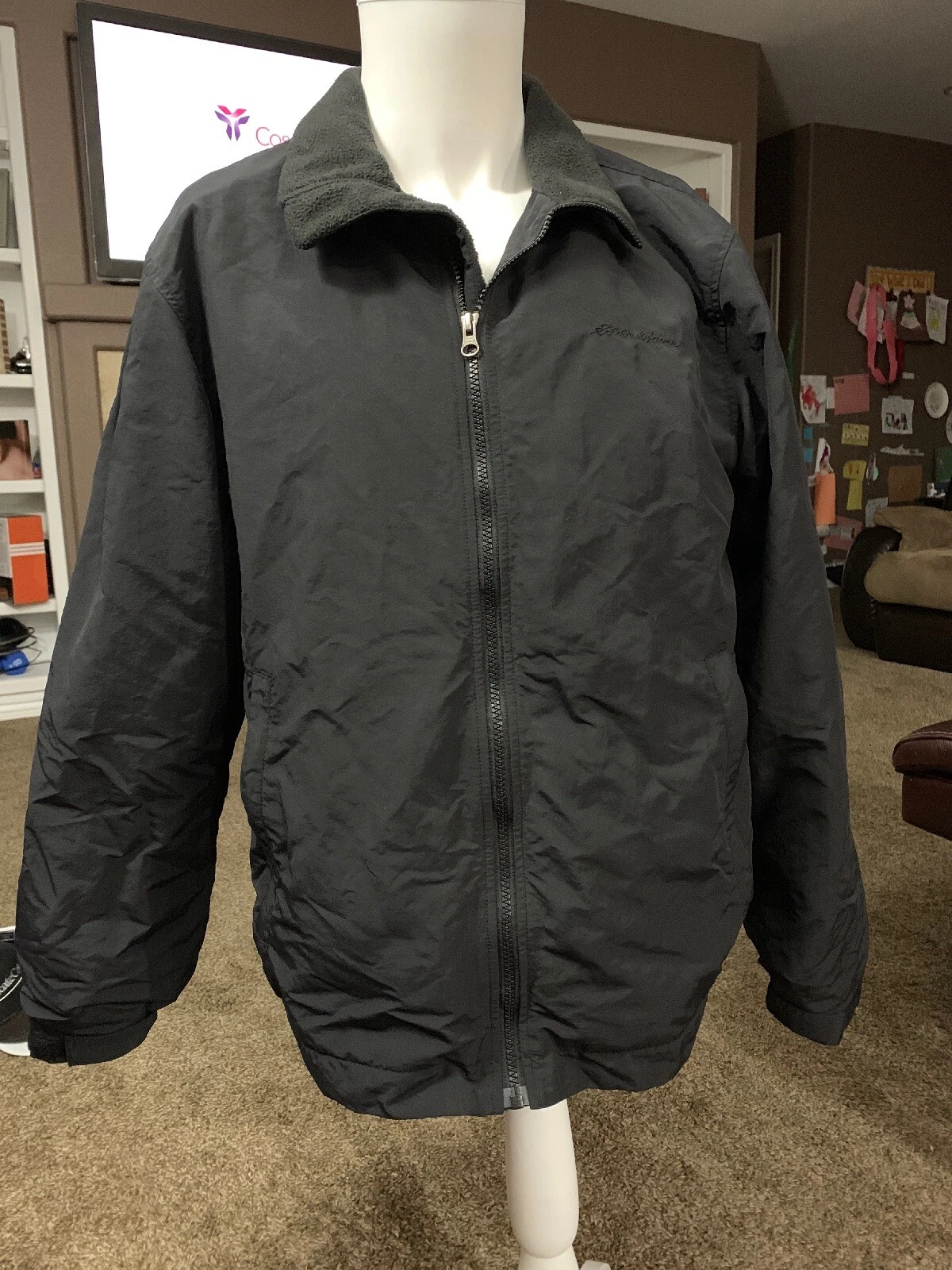 Eddie Bauer Men’s Black Outdoor Rain Jacket Medium Insulated Lined Coat