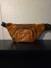 Unisex Men's Women's Brown/Tan 3 Zippered Pocket Fanny Pack PU Leather Vegan