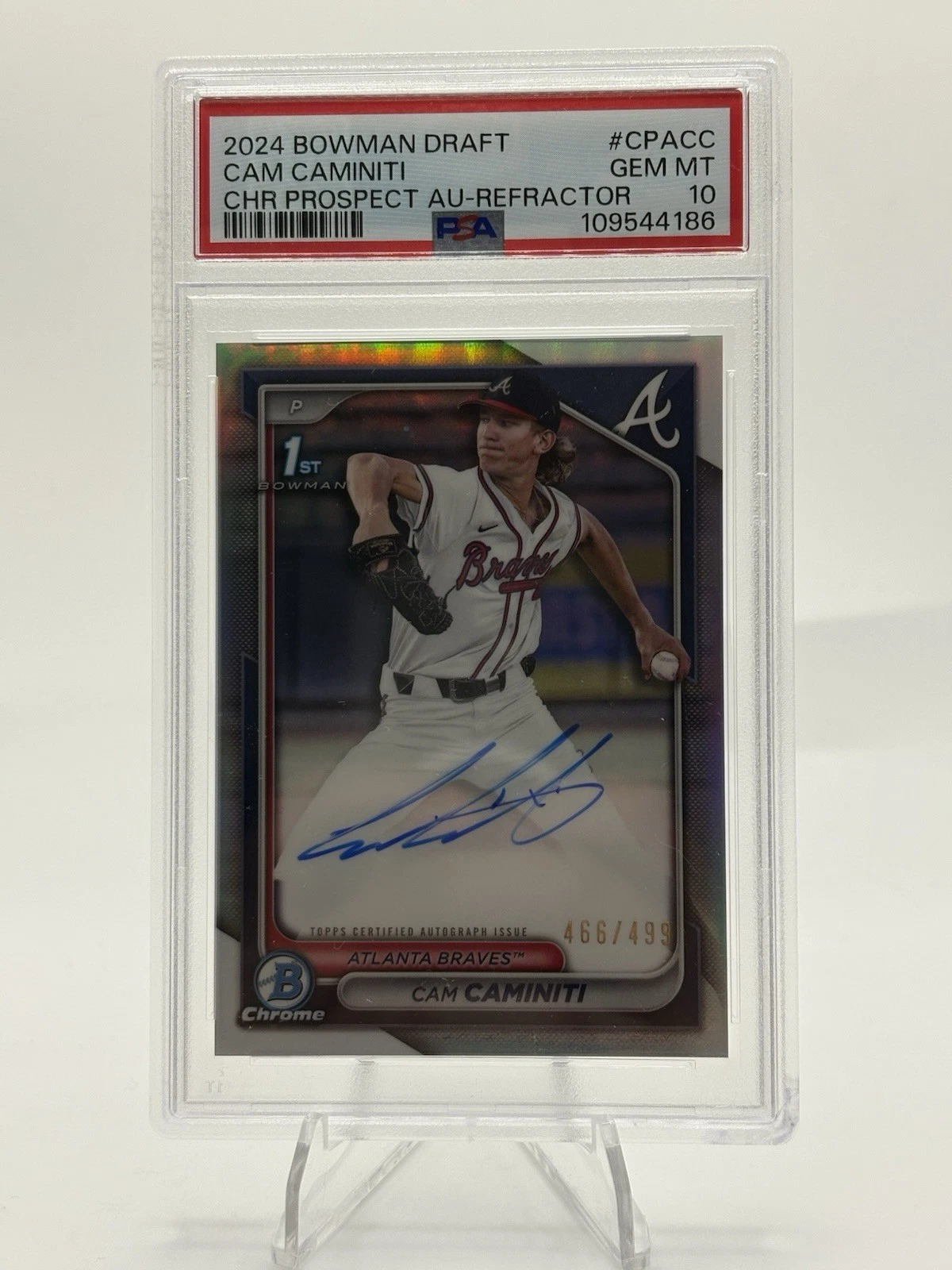 Deal for Cam Caminiti 2024 Bowman Draft Chrome 1st Refractor Auto 466/499 PSA 10 Braves