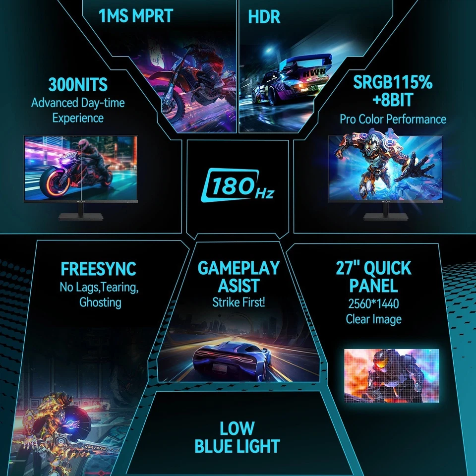 ARZOPA 27" QHD Gaming Monitor – 180Hz FastIPS 1ms FreeSync for PC & Console - Image 4 of 4