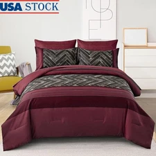 Burgundy Reversible Comforter Set 7 Piece Bedding All Season Geometric Design US