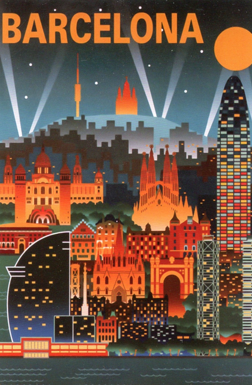 Bright Lights of Barcelona, Spain (Address Side Blank) -New POSTCARD
