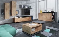 Wohnwand-Set Bota 5-Teilig Anbauwand Anthrazit Ribbeck Eiche
