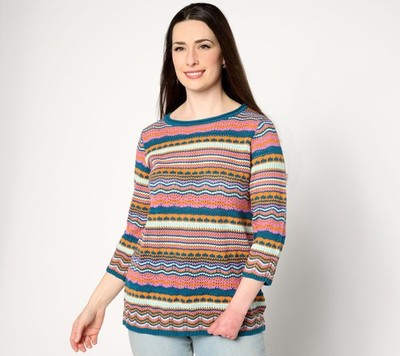 SUNNYLiFE Women's Top Sweater Sz L Denim & Co. Sleeve Mixed Multi-colored