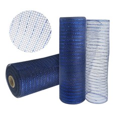 2 Rolls Navy Blue Deco Mesh Ribbon Blue Foil Wire 10 Inch x 30 ft Metallic