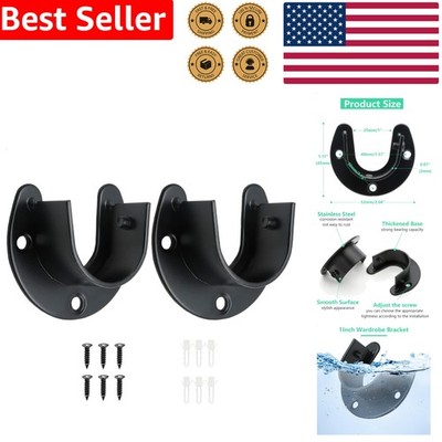 Closet Pole Sockets 1 Inch Black Stainless Steel Wall Mount U-Brackets (Pair)