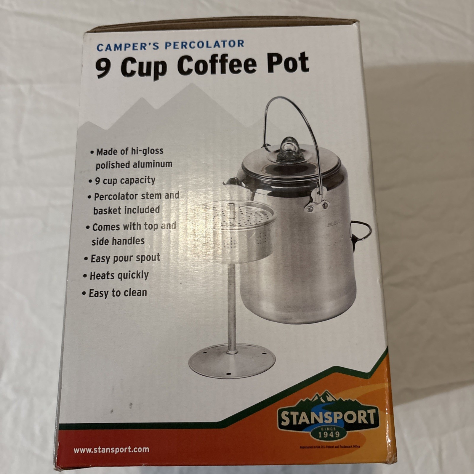 Vtg Stansport Camper 9 Cup Aluminum Percolator Coffe Pot | New/Open Box