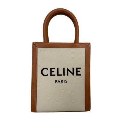 Celine Mini Vertical Cabas Canvas and Leather Handbag Beige / Mint Condition