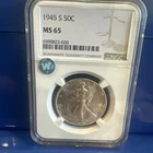 1945 WALKING LIBERTY HALF DOLLAR NGC MS65 SIGHT WHITE