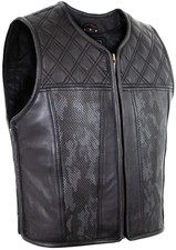 Biker Lederweste Herren Schwarz Echtleder Rindsleder Clubweste Kutte Camo Stepp