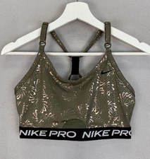 Nike Women's Pro Light-Support Padded Strappy Sports Bra Green  Gold Size L
